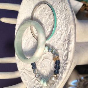 Set Of Enamel, Jade, Stone Children's Bracelets